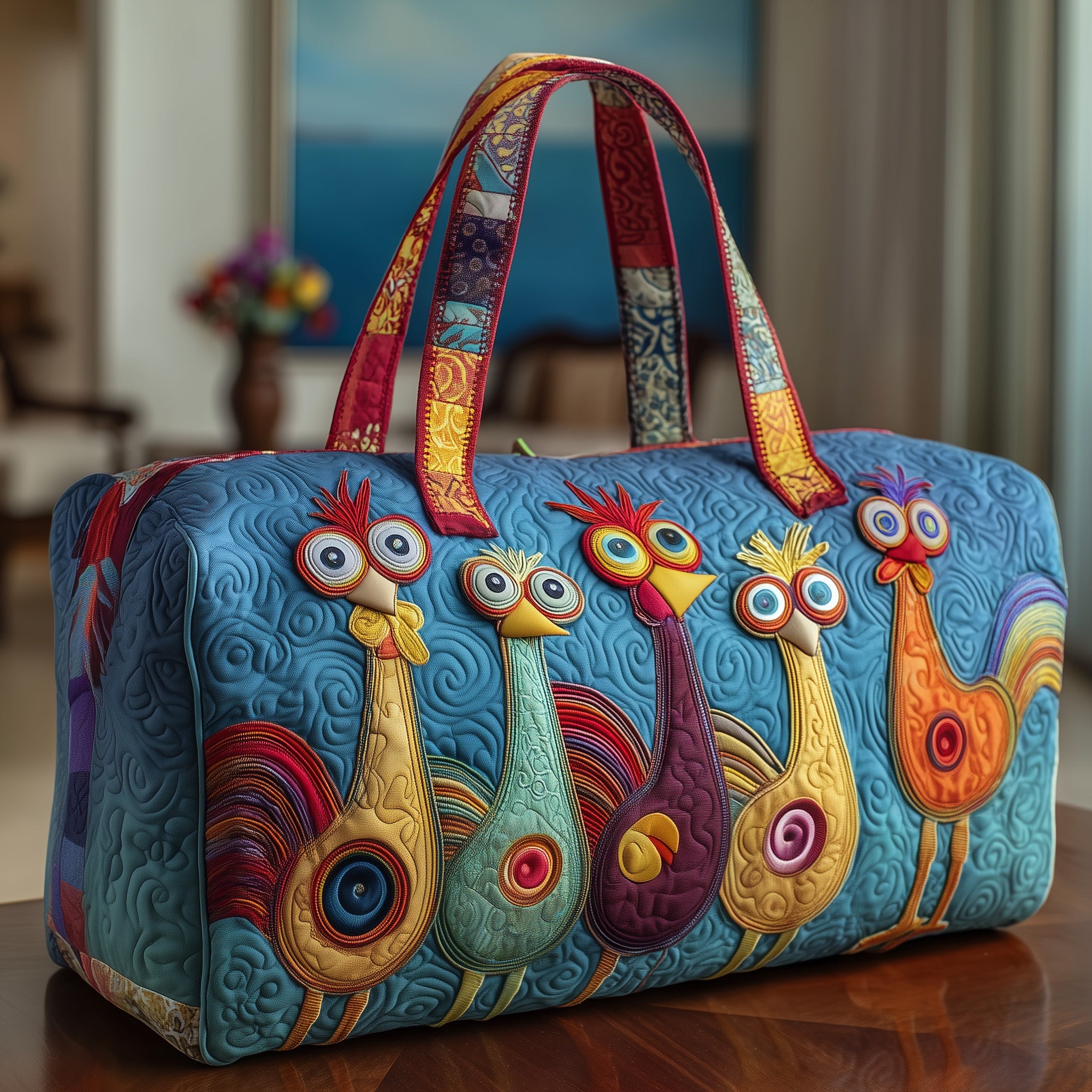 Funky Chicken Quilted Duffle Bag Durable And Lightweight
