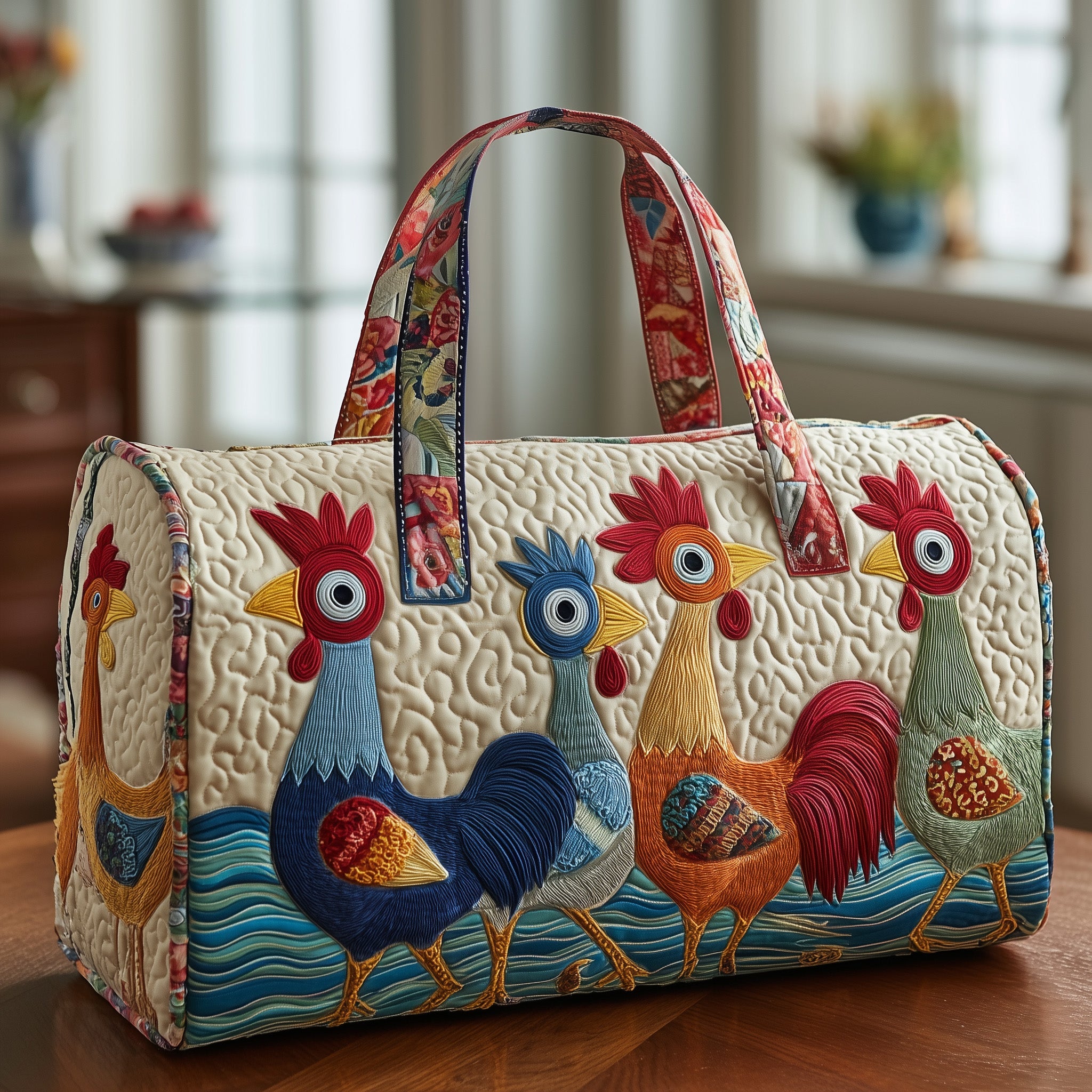 Funky Chicken Quilted Duffle Bag For Outdoor Activities