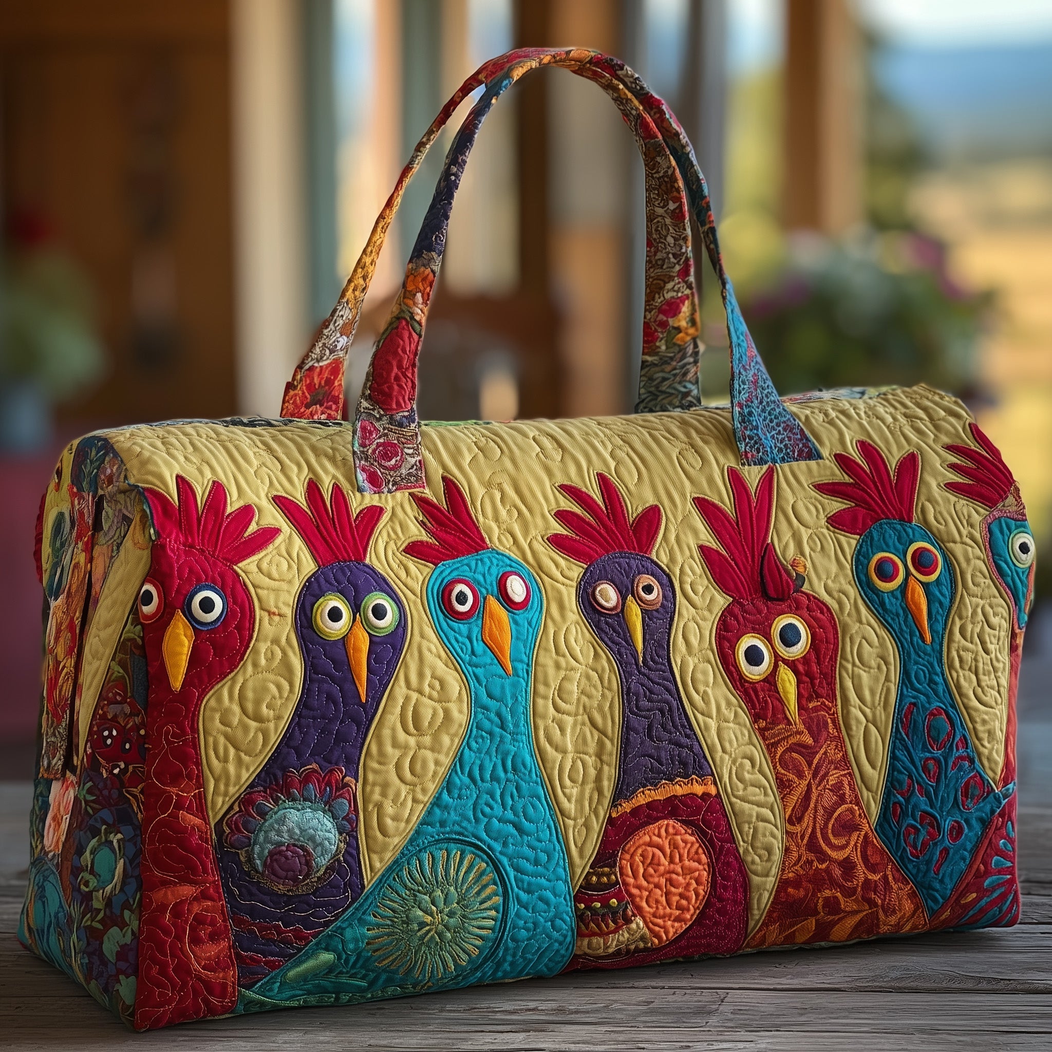 Funky Chicken Quilted Duffle Bag For School And Gym