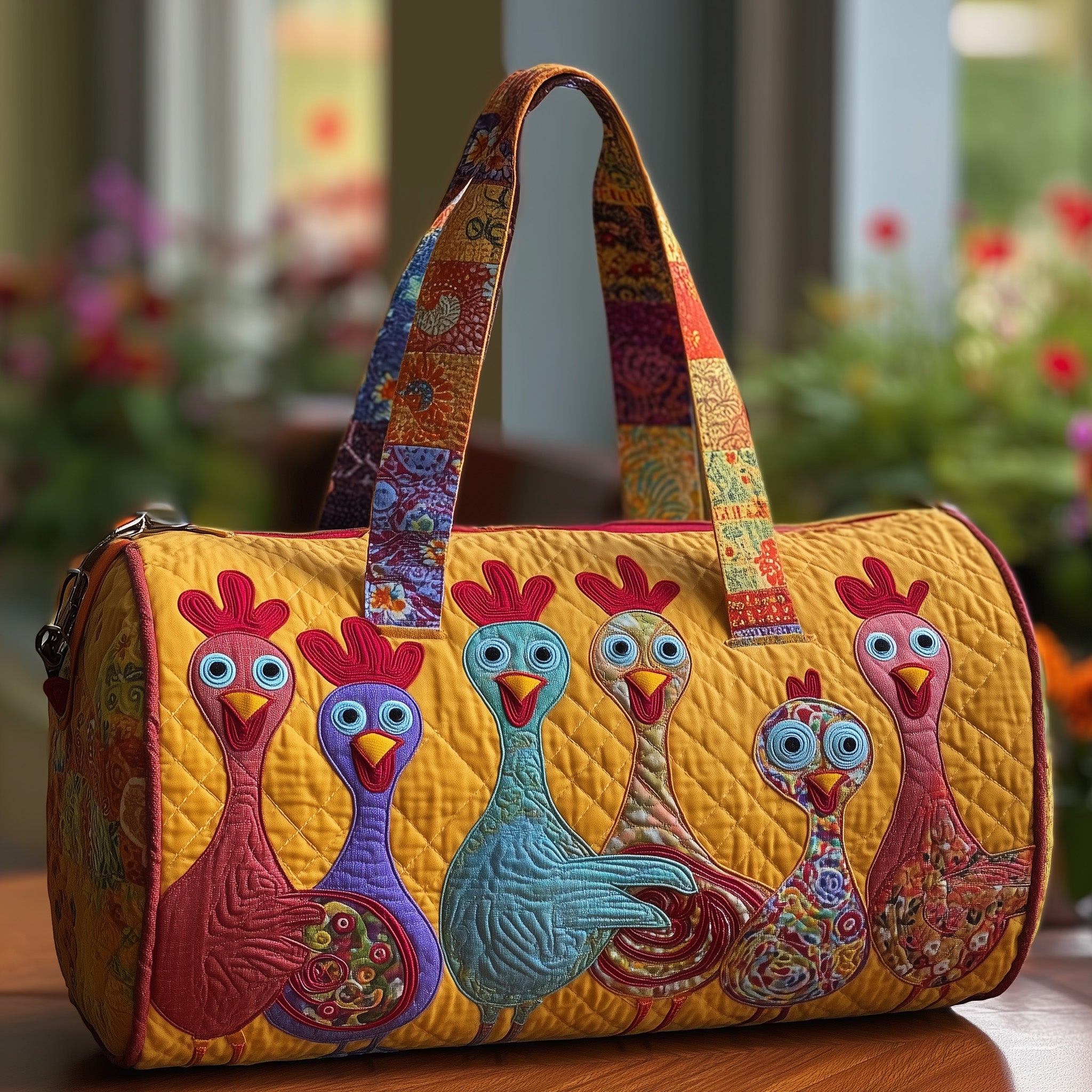 Funky Chicken Quilted Duffle Bag For Weekend Trips