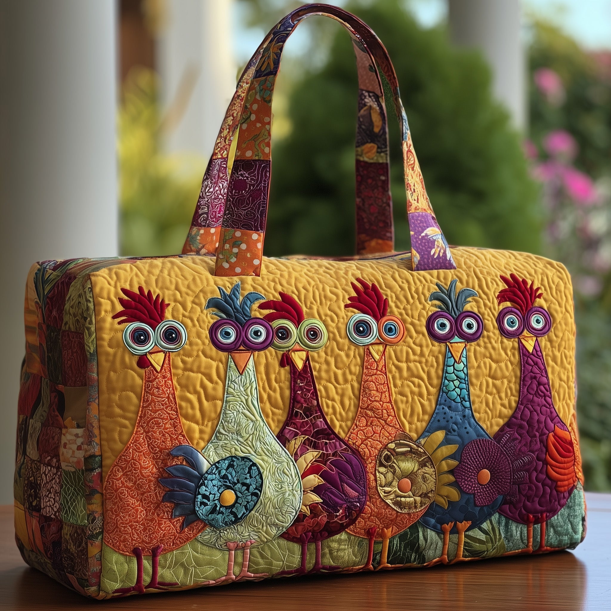 Funky Chicken Quilted Duffle Bag For Work And Travel