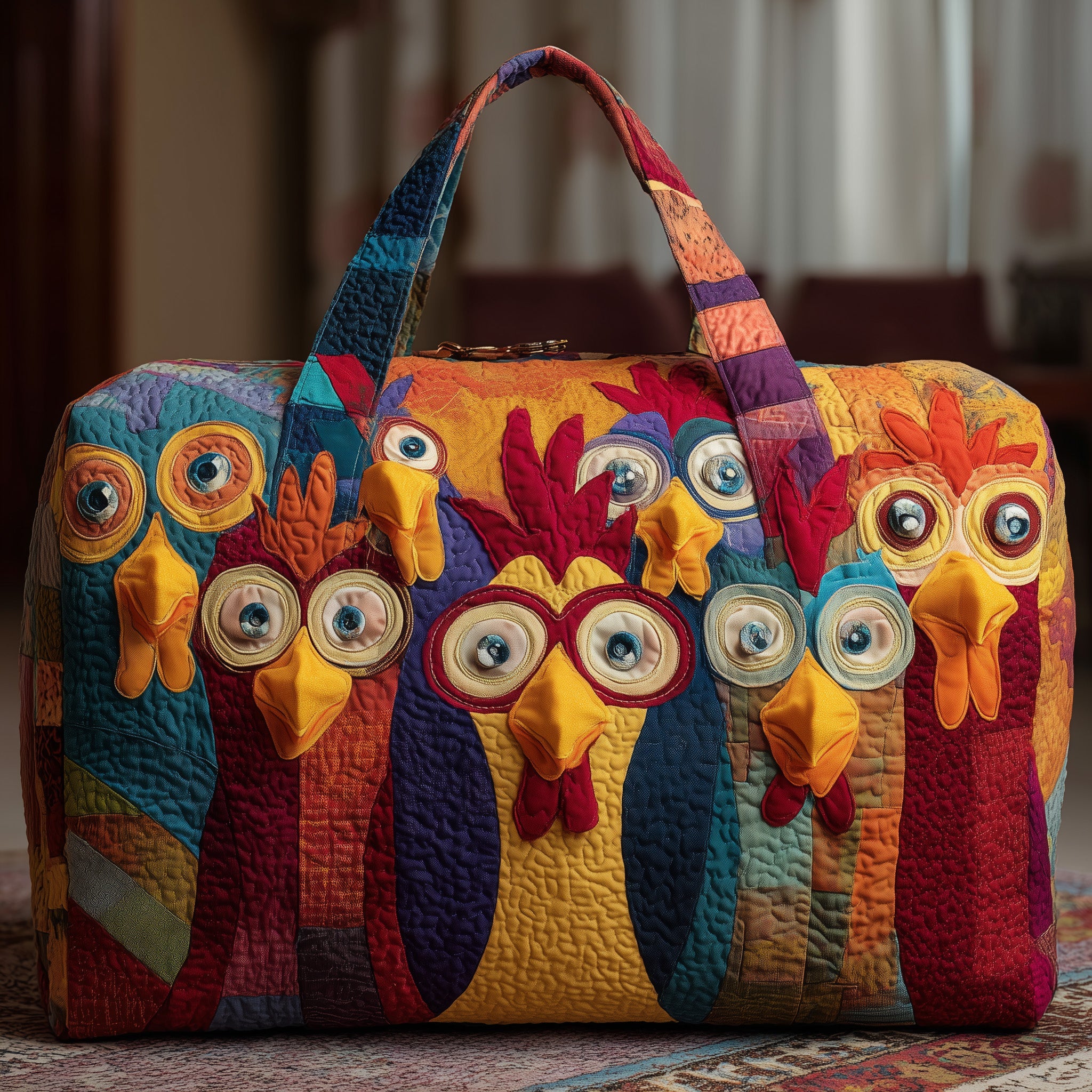 Funky Chicken Quilted Duffle Bag Gift For Friends