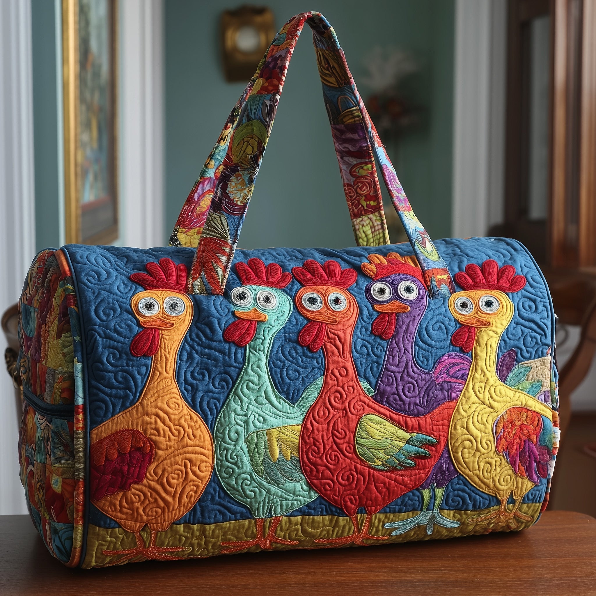 Funky Chicken Quilted Duffle Bag Travel Friendly Design