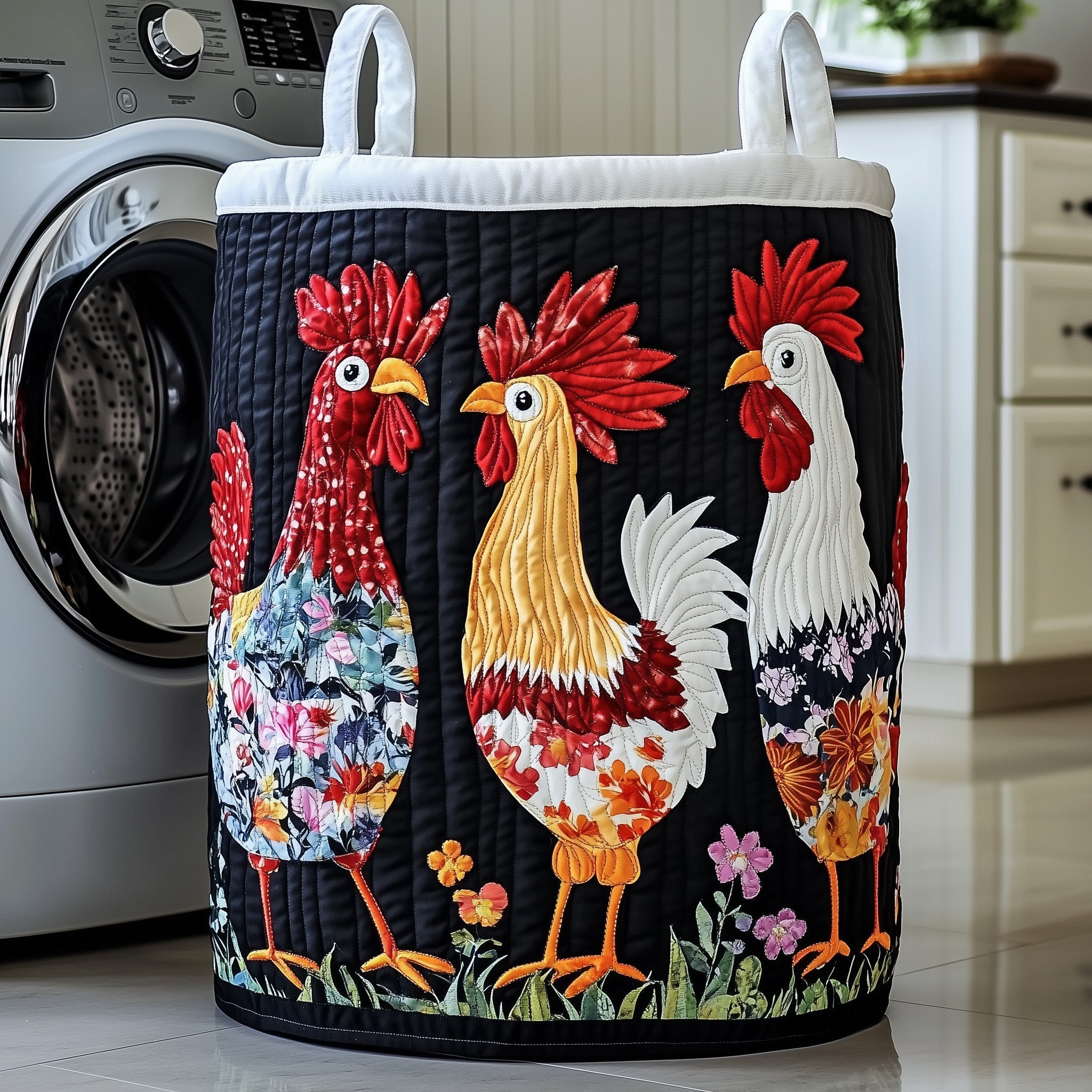 Funky Chicken Quilted Laundry Basket Beautiful Rooster Basket Gift For Mom