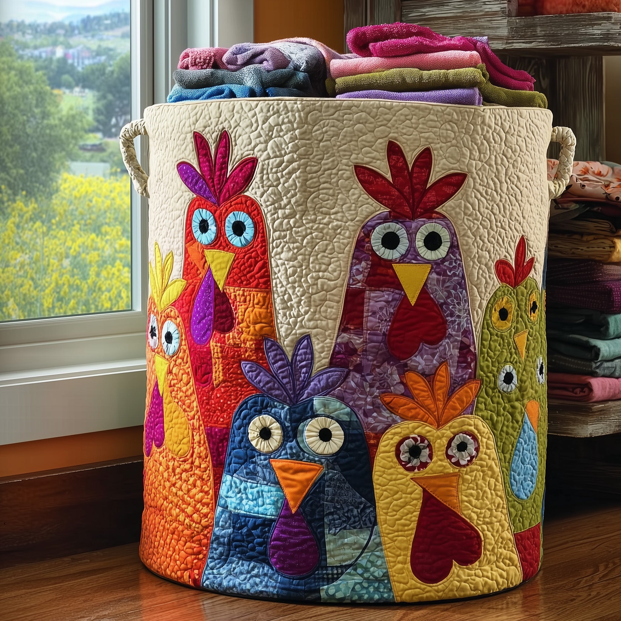 Funky Chicken Quilted Laundry Basket Beautiful Rooster Basket Gift For Rooster Enthusiasts
