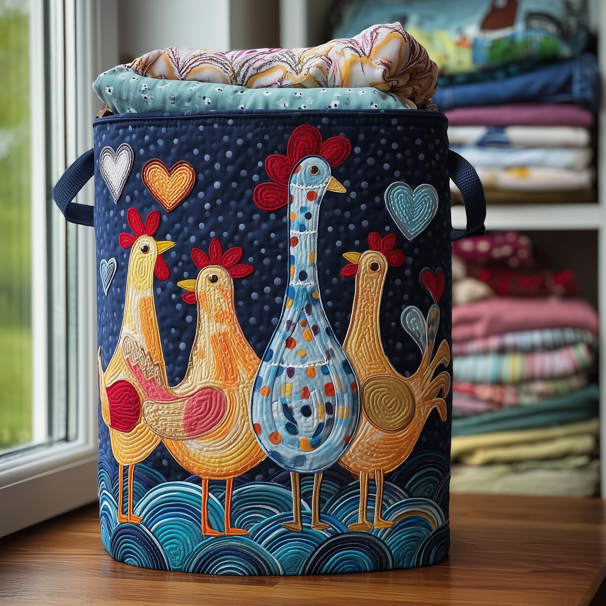 Funky Chicken Quilted Laundry Basket Lovely Chickens Basket Gift For Mom