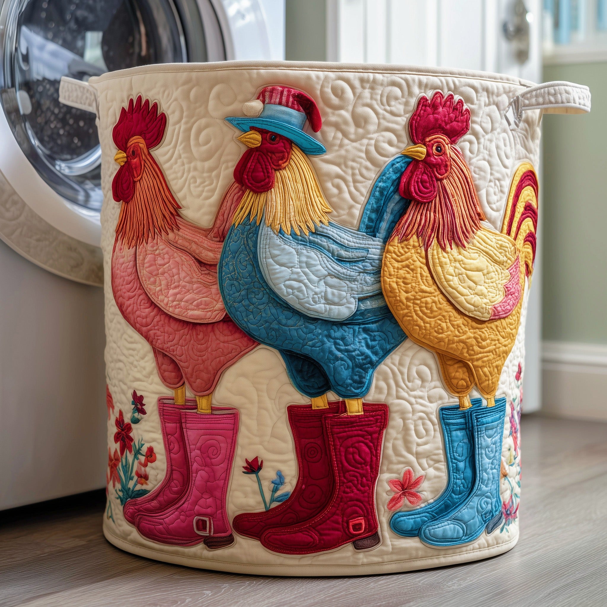 Funky Chicken Quilted Laundry Basket Merch For Couples