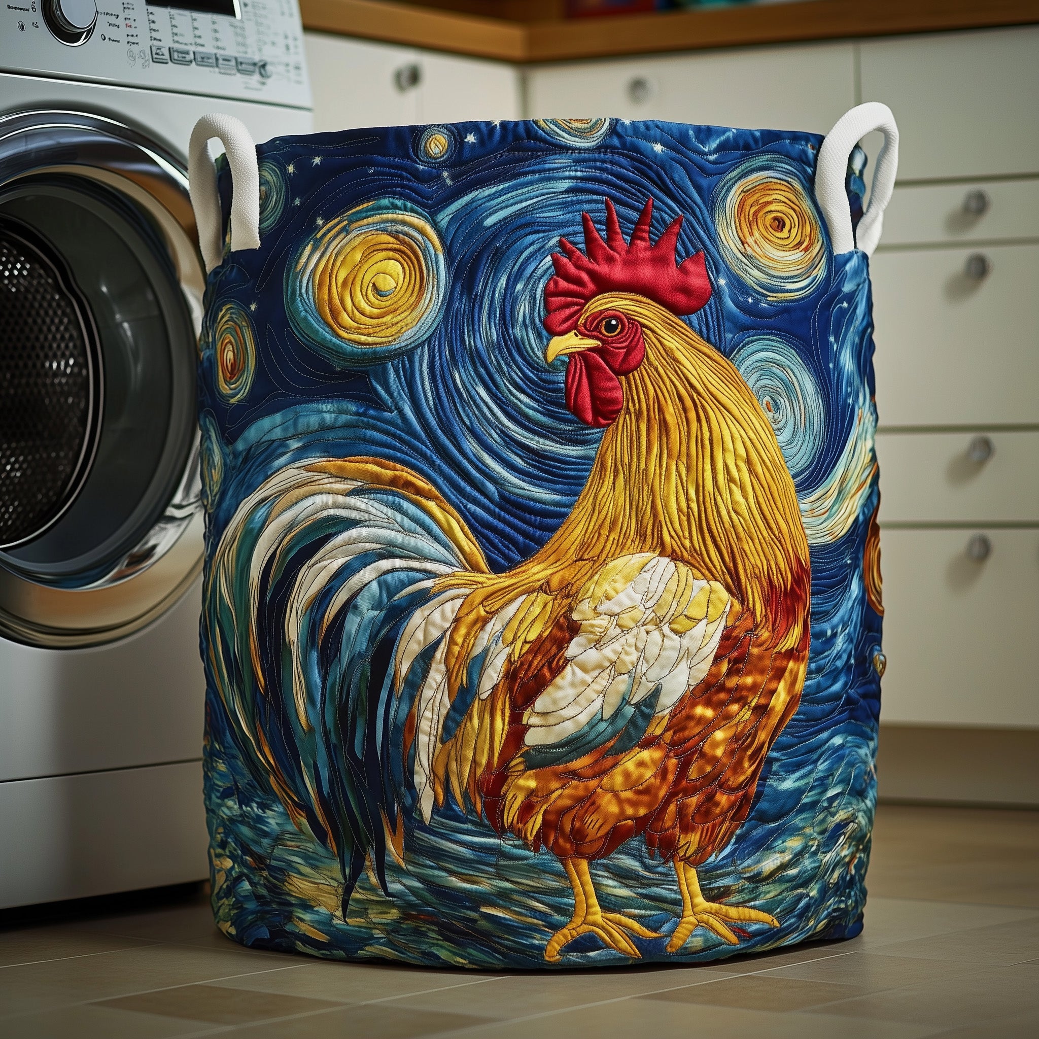 Funky Chicken Quilted Laundry Basket Merch For Home And Bedroom
