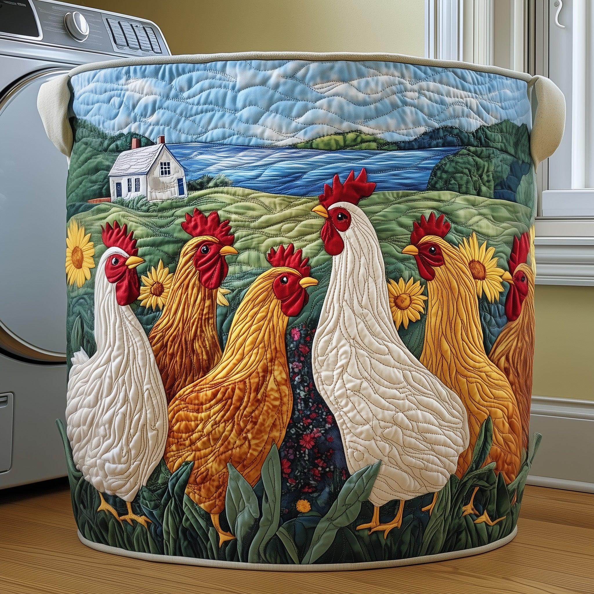 Funky Chicken Quilted Laundry Basket Perfect Gift For Your House