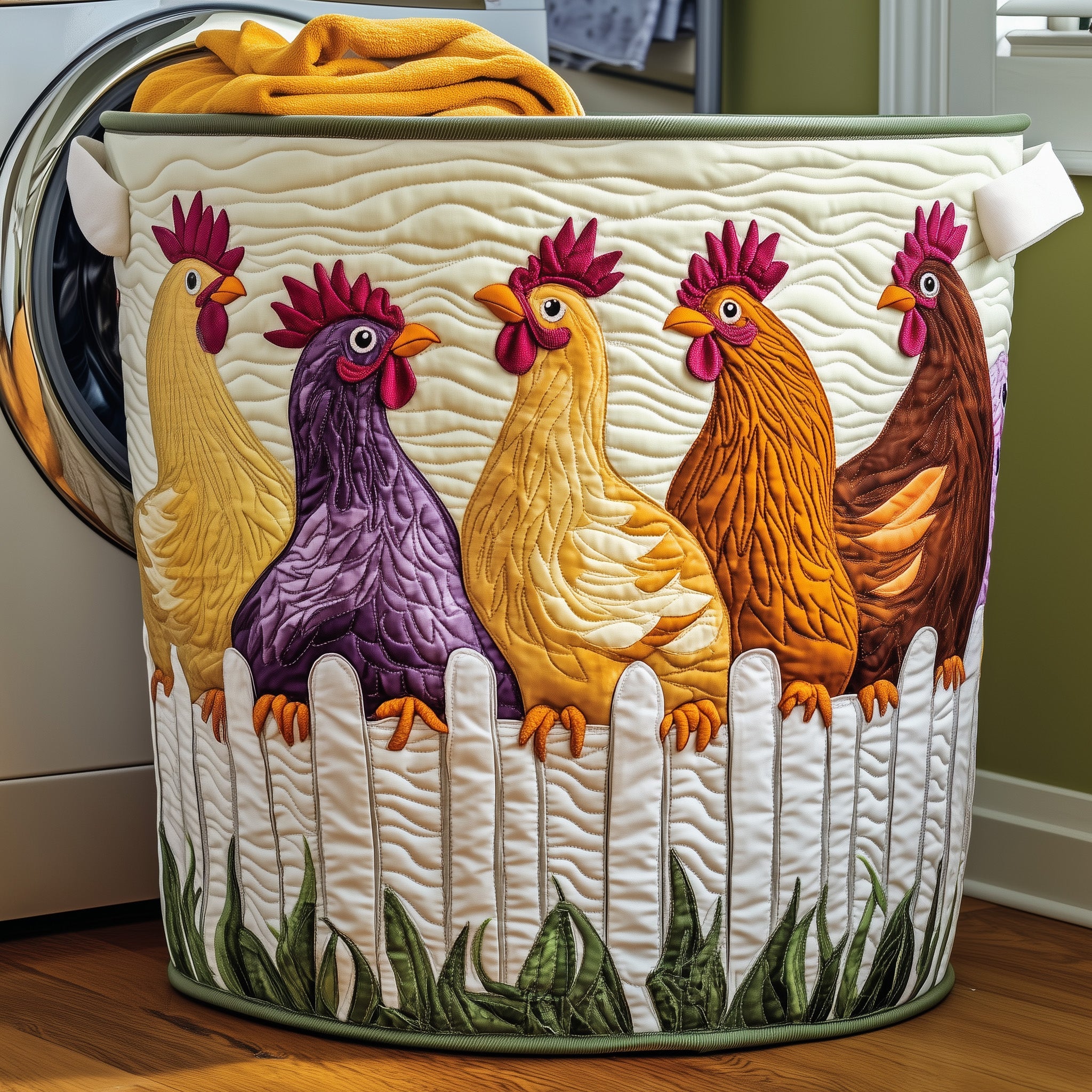 Funky Chicken Quilted Laundry Basket Thoughtful Housewarming Gift
