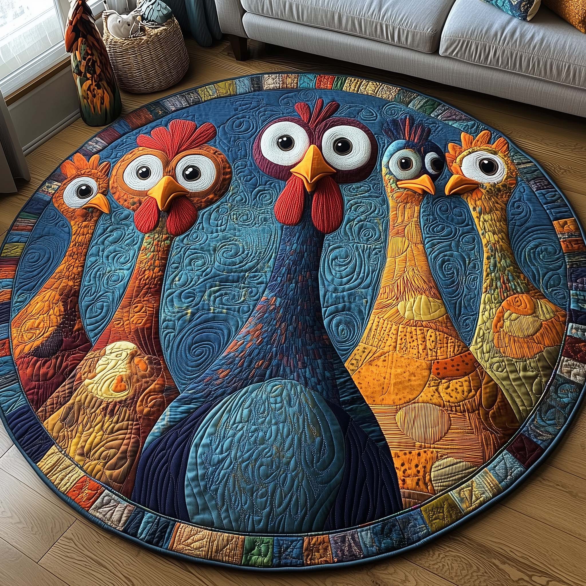 Funky Chicken Quilted Round Mat Vibrant Quilted Round Mat to Brighten Your Room