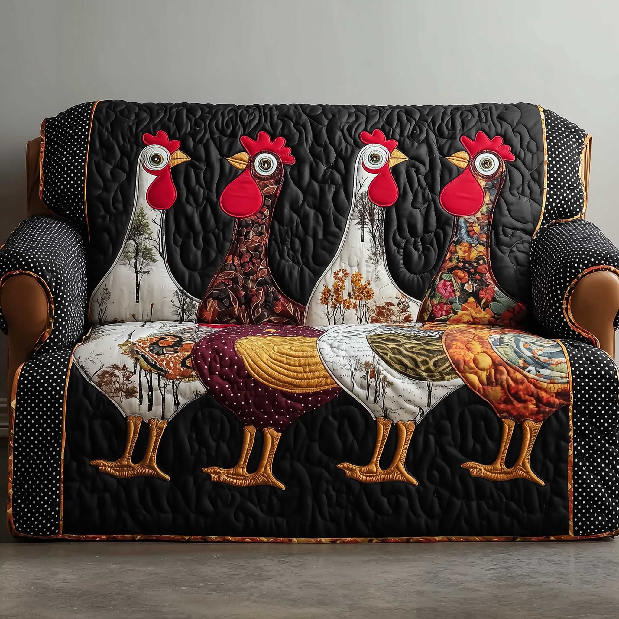 Funky Chicken Quilted Sofa Cover Bold Graphic Rooster Best Gifts For Chicken Owners