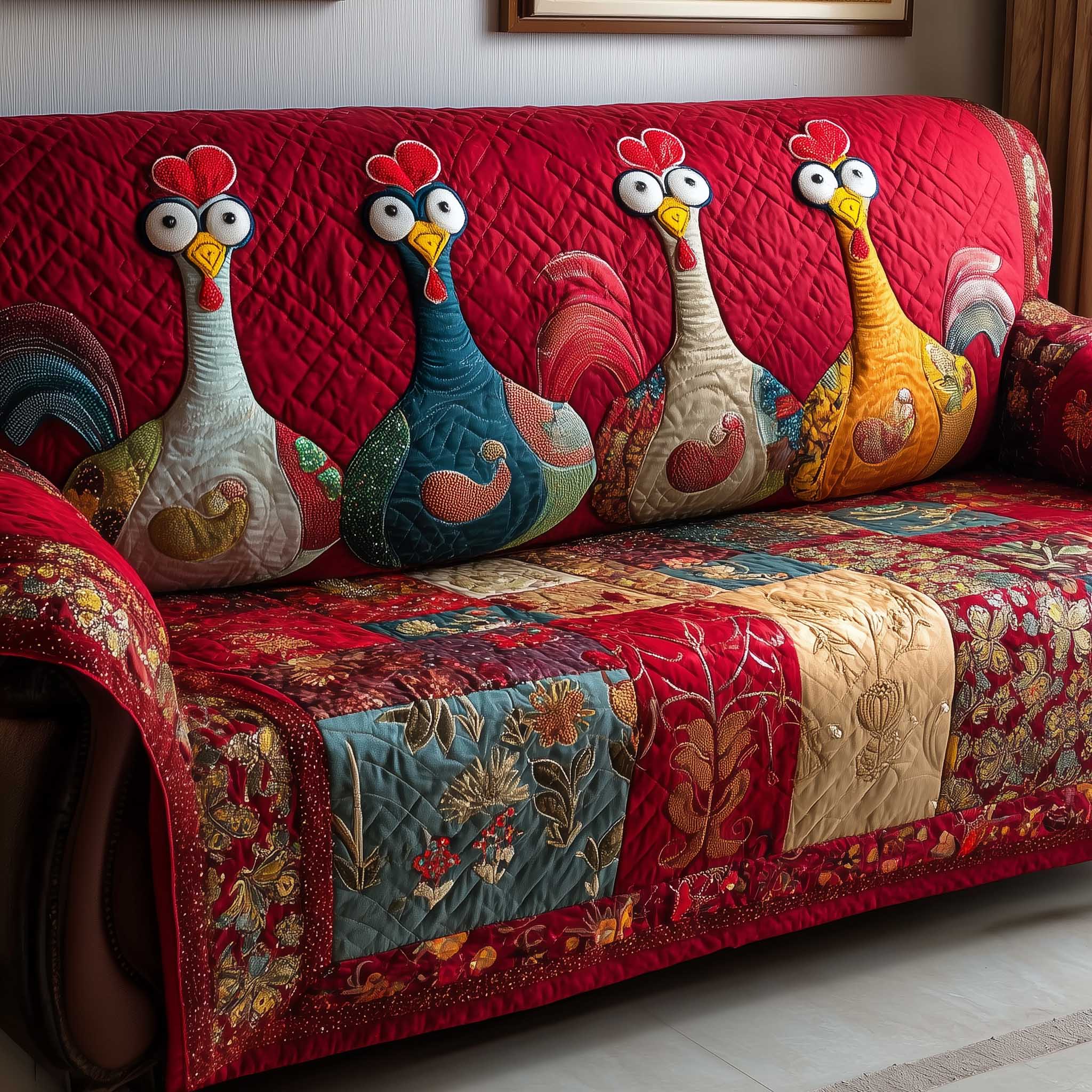 Funky Chicken Quilted Sofa Cover Quirky Standout Sofa Accent Best Gifts For Chicken Owners