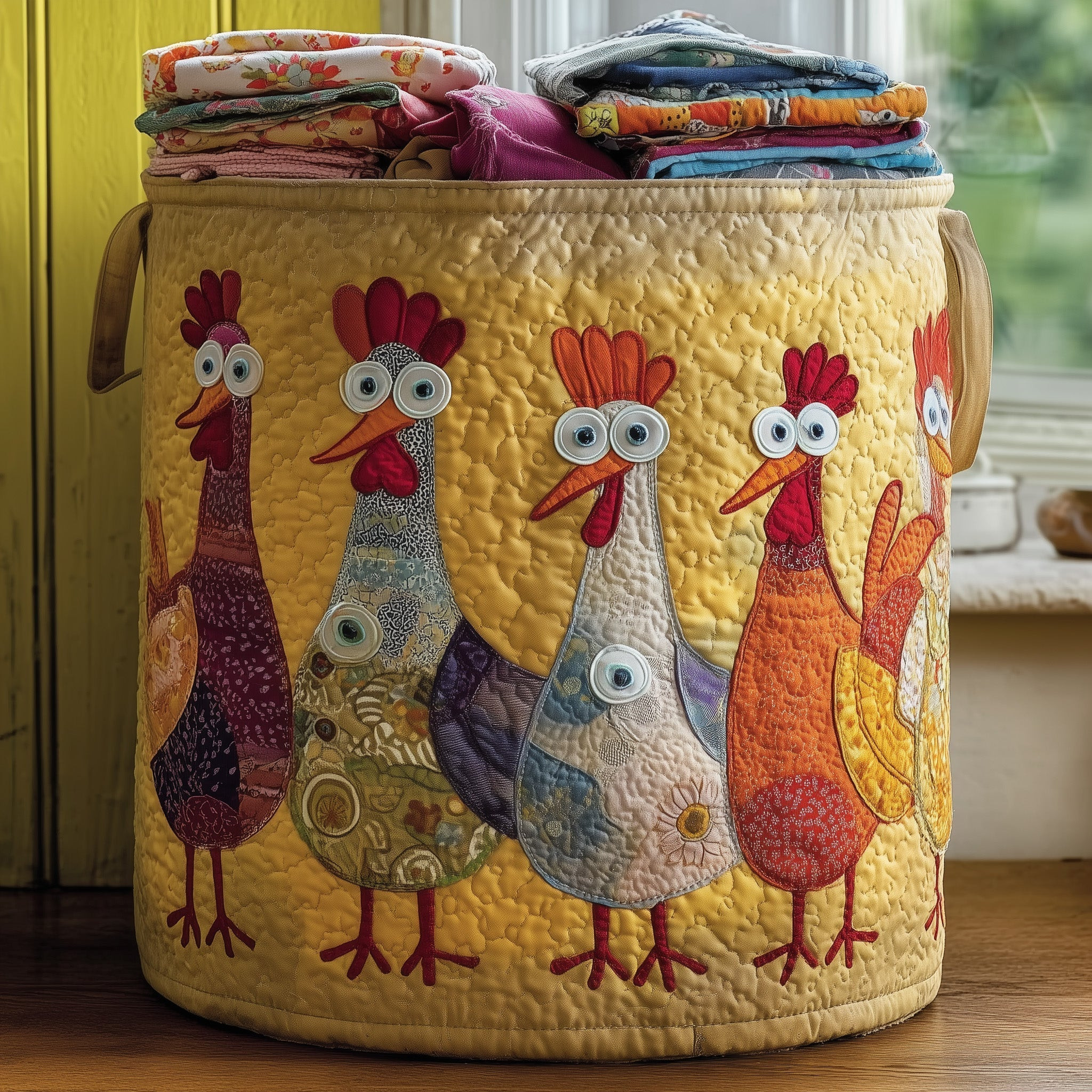 Funky Chickens Quilted Laundry Basket Laundry Room Decor Gifts For Chicken Lover