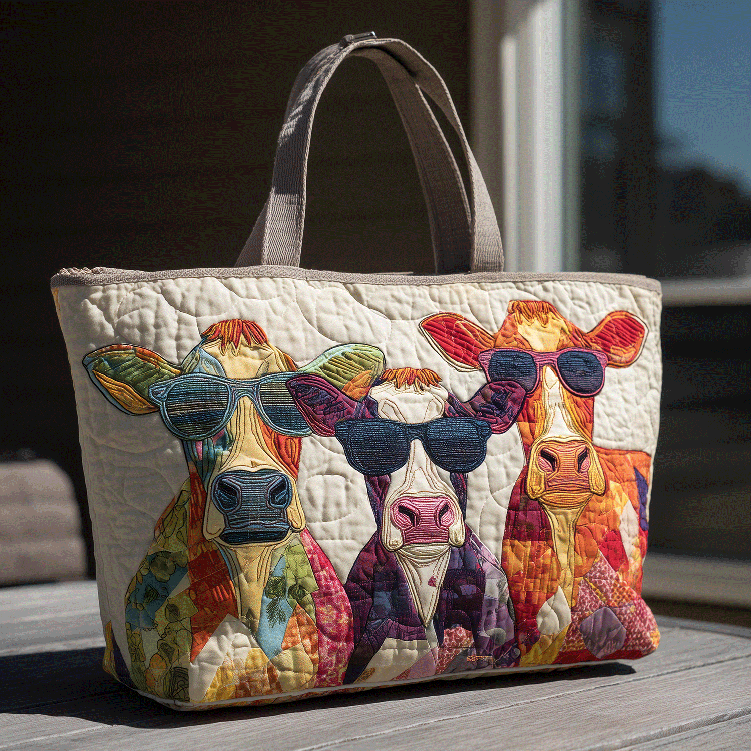 Funky Cows Quilted Tote Bag Best Gifts For Cow Lovers