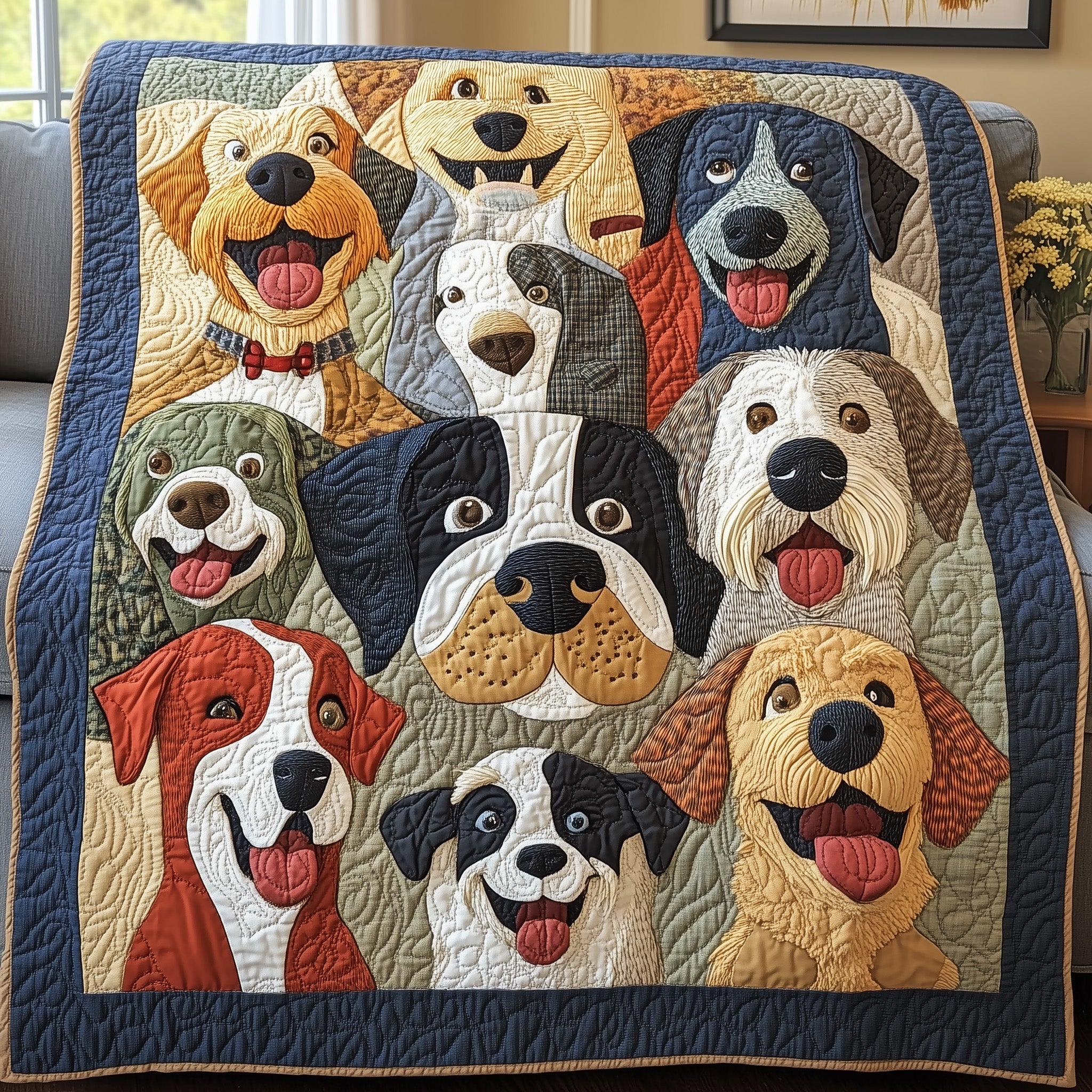 Funky Dog Quilted Blanket Best Couch Throw BlanketChristmas Presents For Dog Lovers