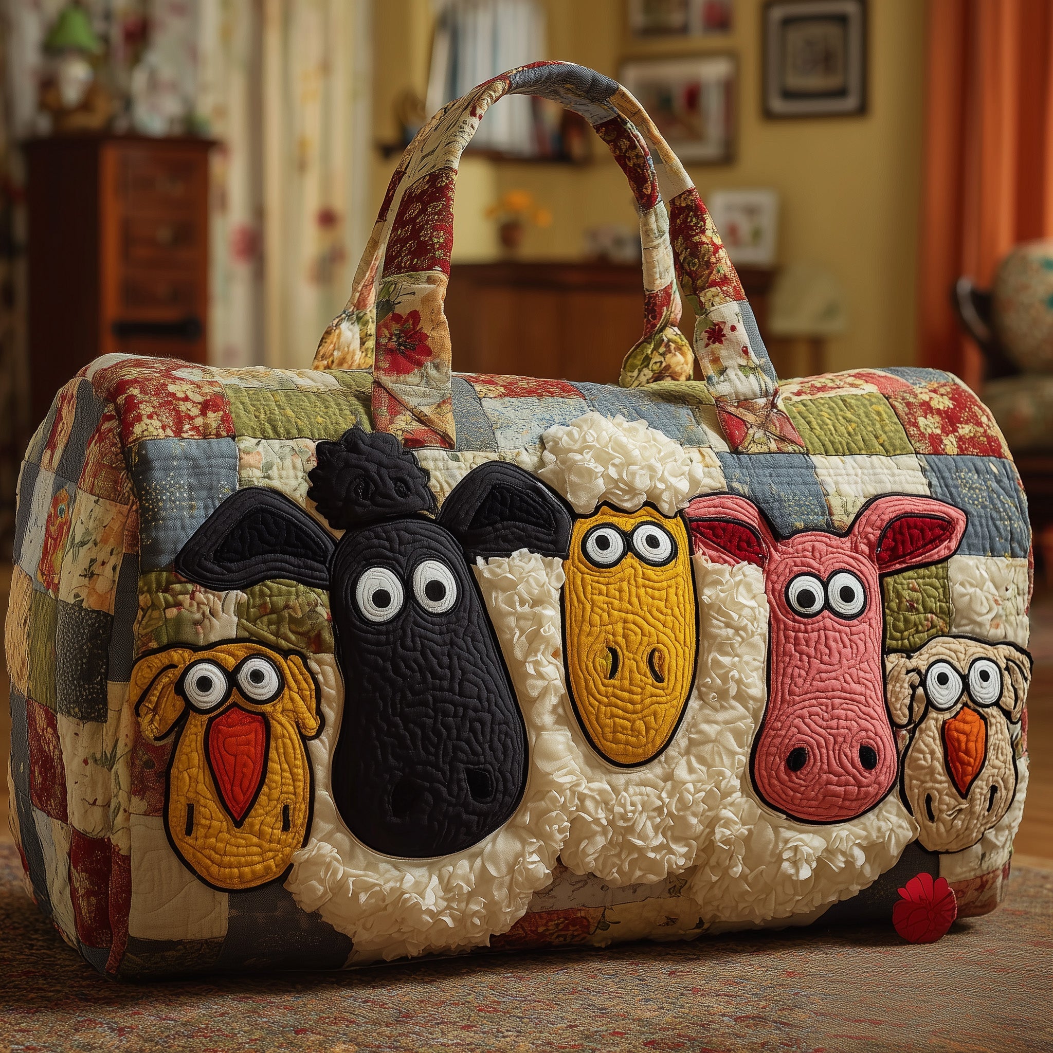 Funky Farm Quilted Duffle Bag Easy To Clean Surface