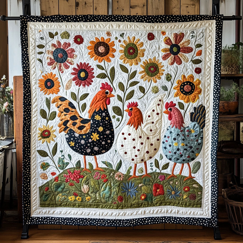 Funky Fowl Frolic Quilted Blanket Chicken Gifts For Chicken Lovers