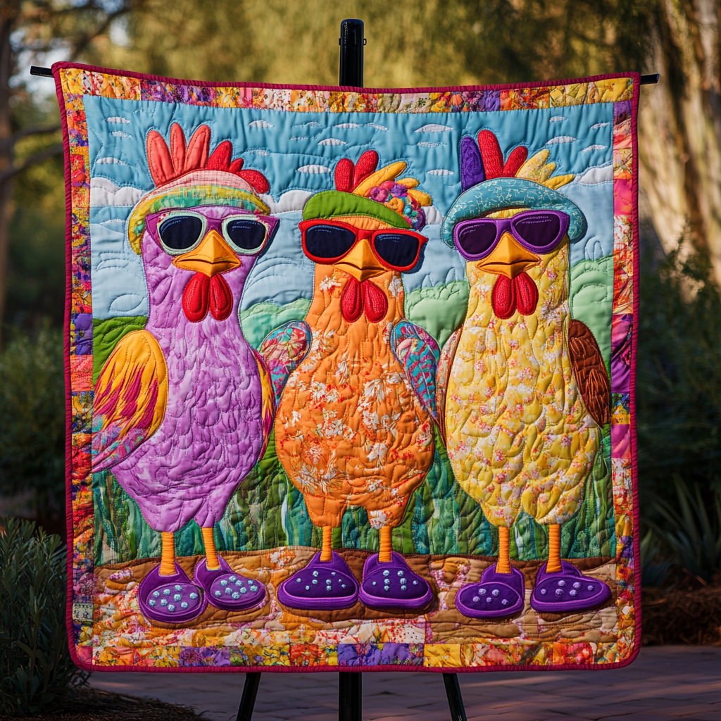Funky Fowls Quilted Blanket Best Throw Blanket Chicken Gifts For Humans