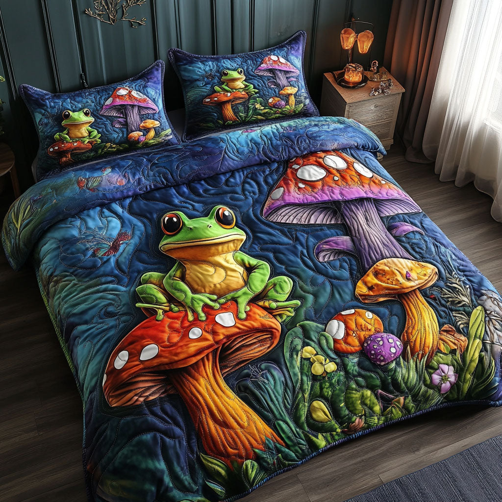 Funky Frogs Quilted Bedding Set Best Bed Sheet Set Cute Frog Themed Gifts