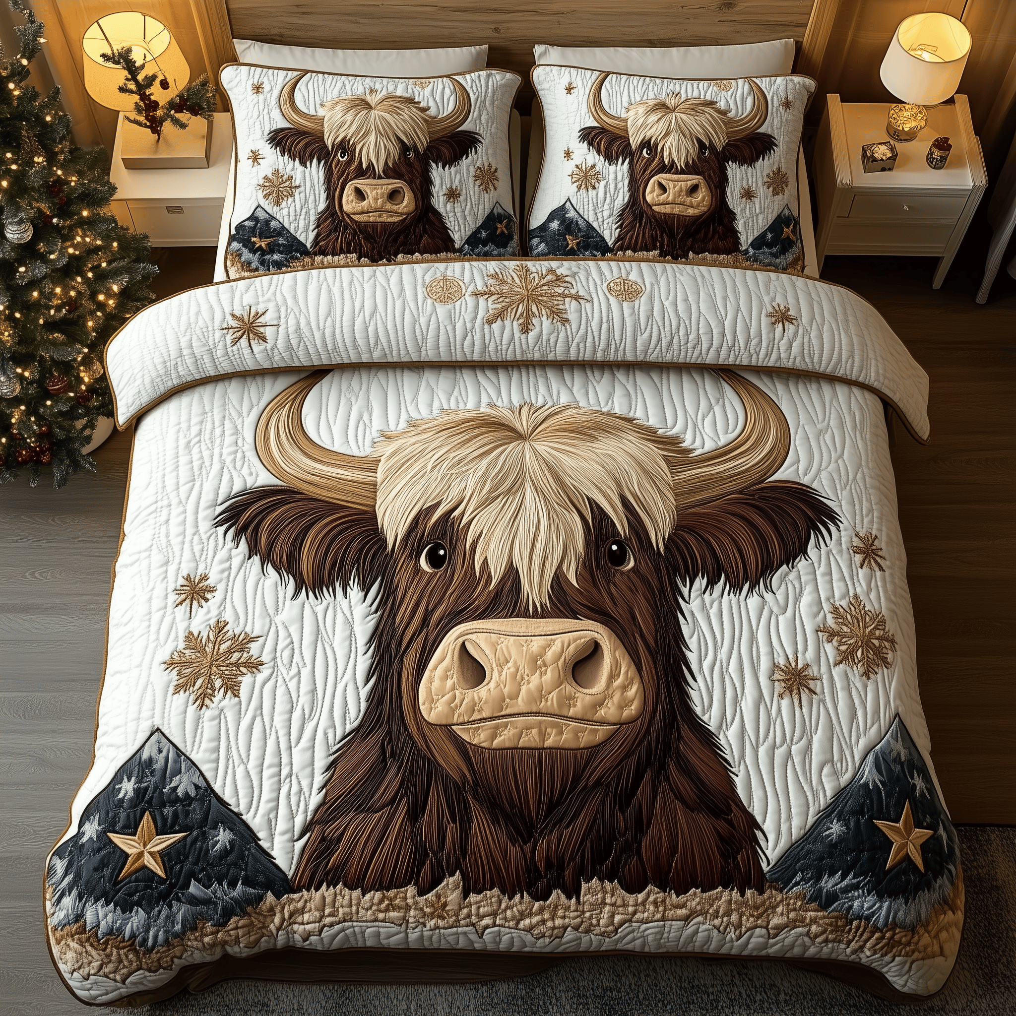 Funky Highland Cow Quilted Bedding Set Cow Gifts For Cow Lovers