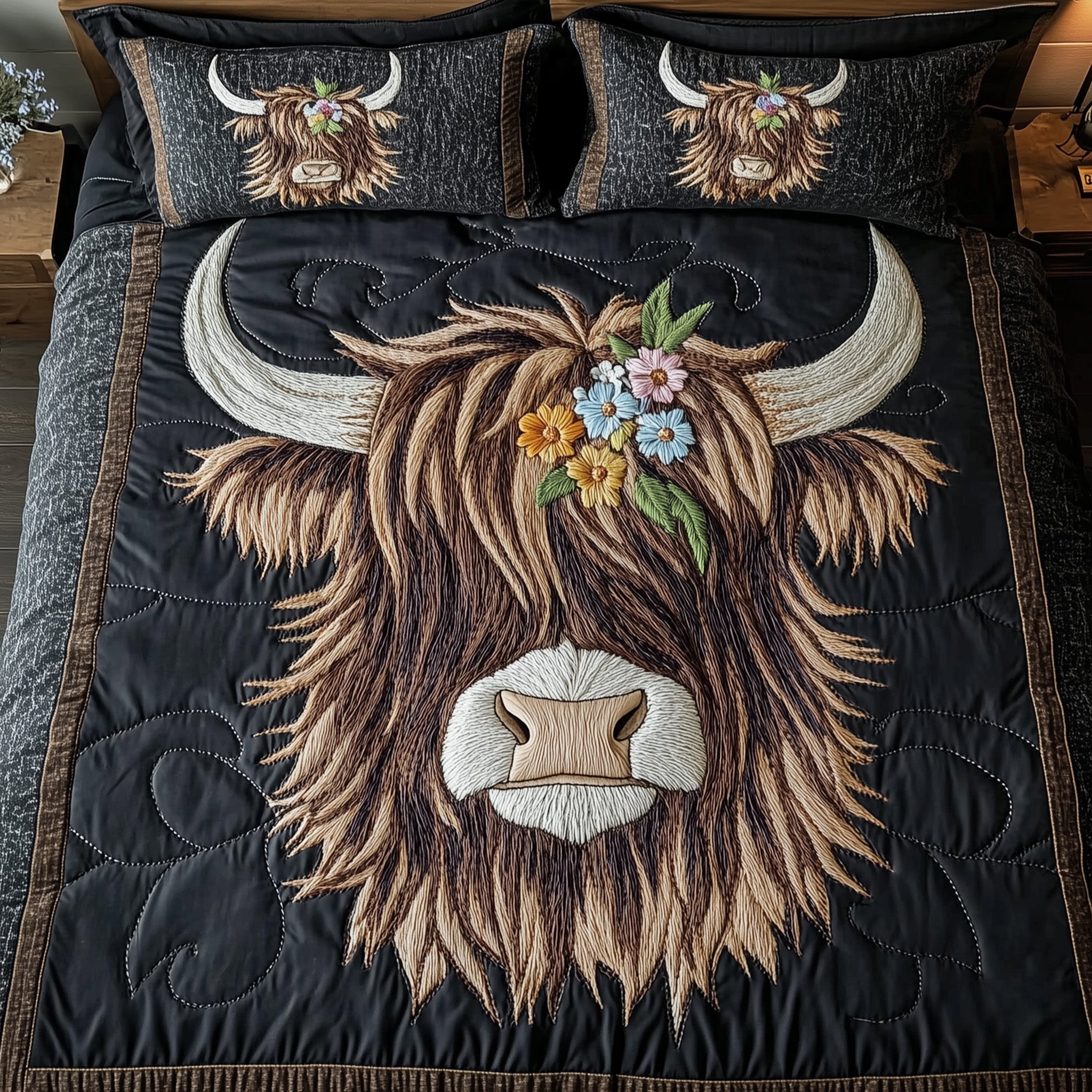 Funky Highland Cow Quilted Bedding Set Duvet Cover Merchandise Great Gifts For Highland Cow Lovers
