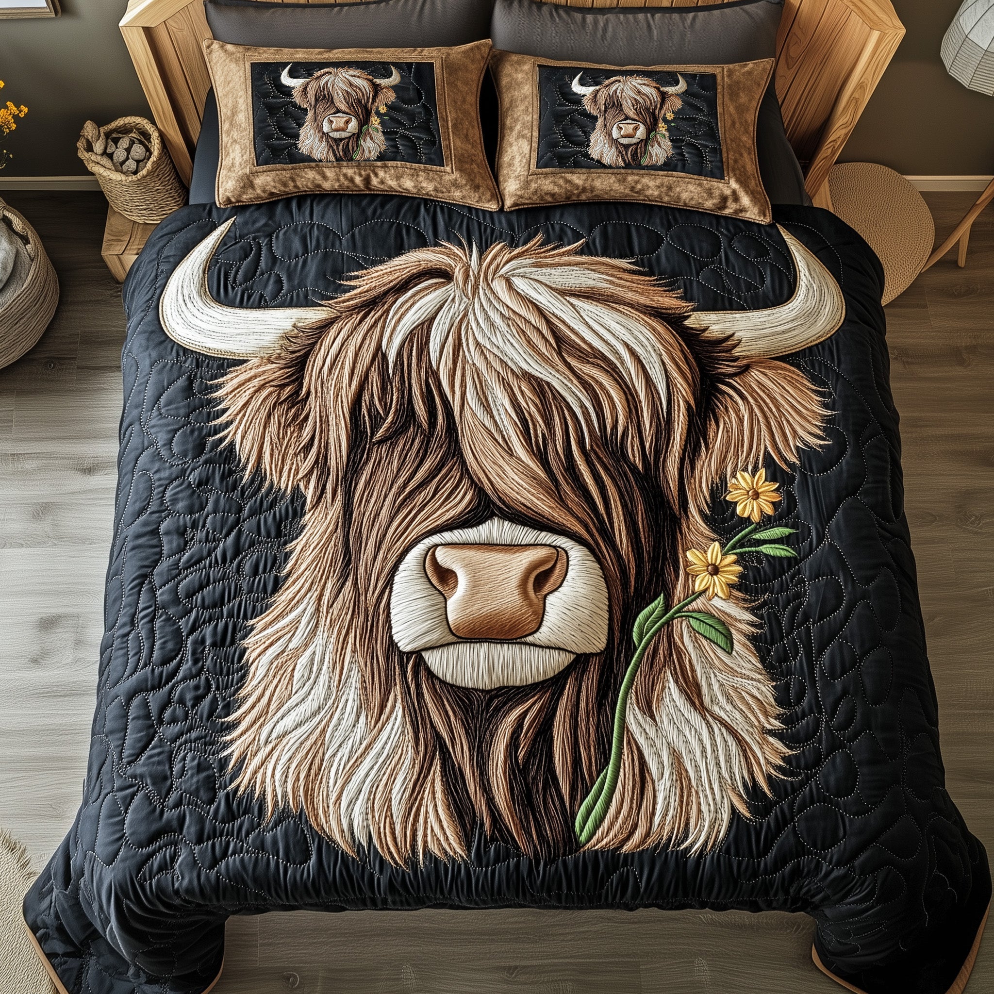 Funky Highland Cow Quilted Bedding Set Duvet Cover Merchandise Great Highland Cow Gifts For Men