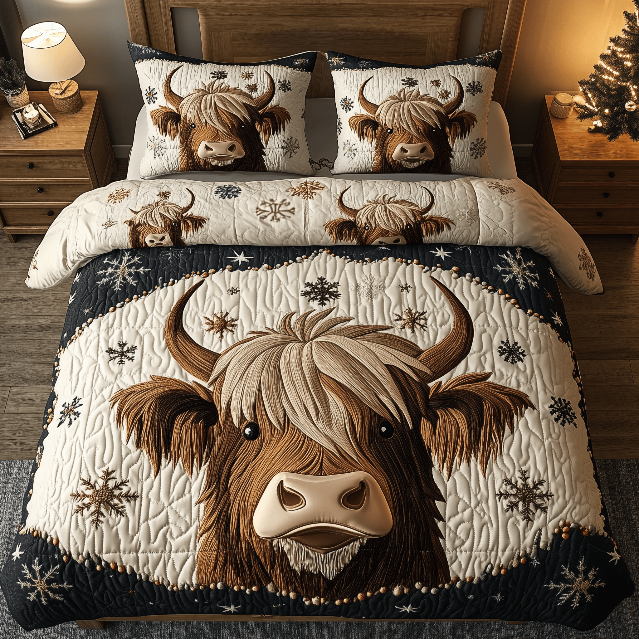 Funky Highland Cow Quilted Bedding Set Gift For Cow Lover