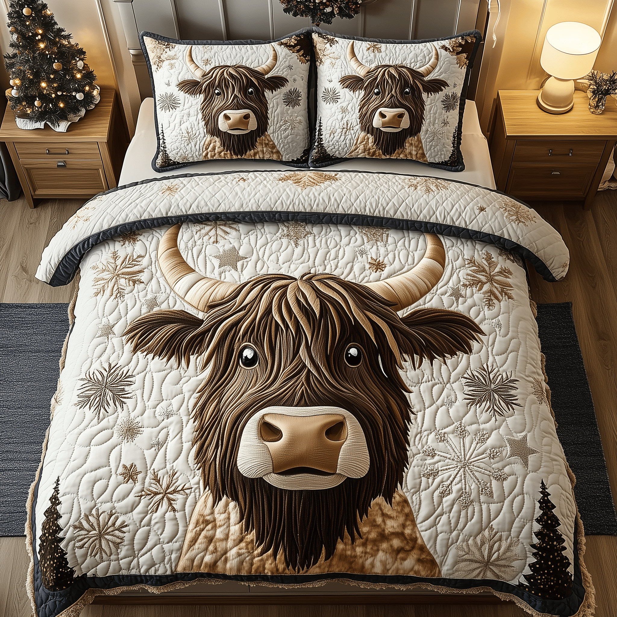 Funky Highland Cow Quilted Bedding Set Gift Ideas For Cow Lovers