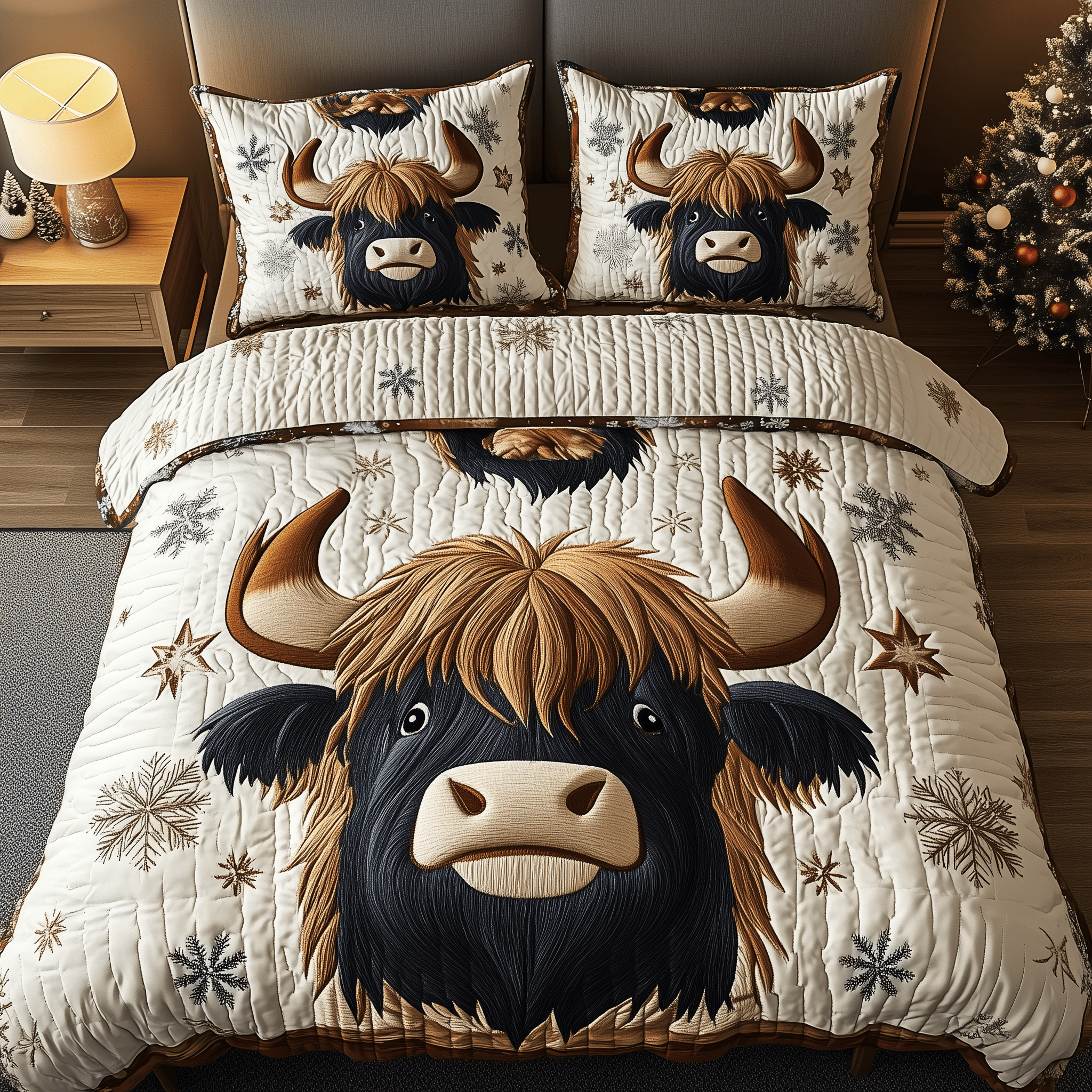 Funky Highland Cow Quilted Bedding Set Gifts For Cattle Lovers