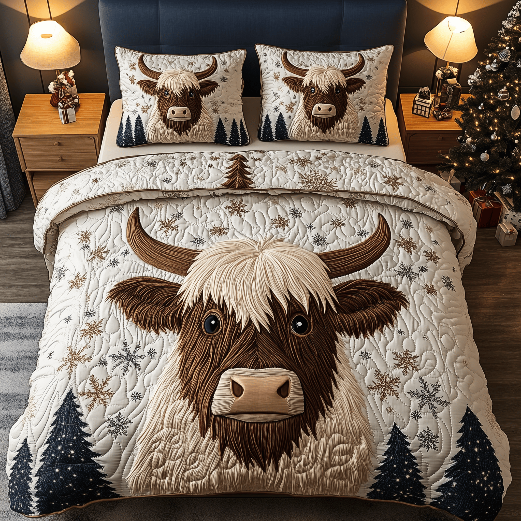 Funky Highland Cow Quilted Bedding Set Gifts For Cow Lovers