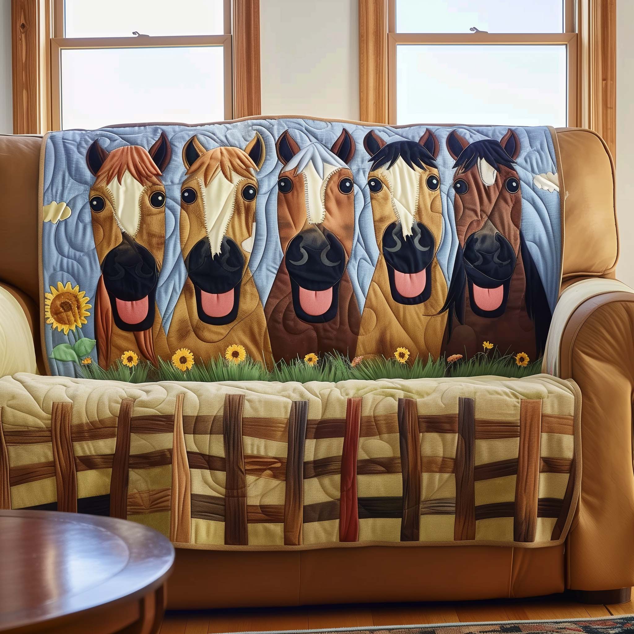 Funky Horse Quilted Sofa Cover Colorful Abstract Equine Protector Cool Gifts For Horse Lovers