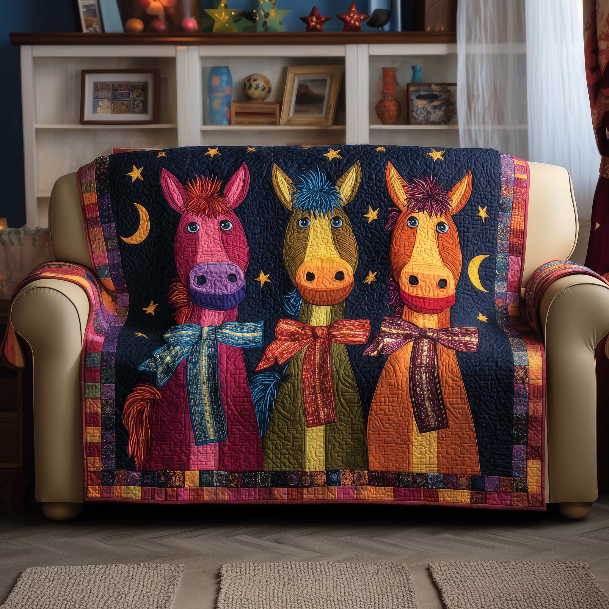 Funky Horse Quilted Sofa Cover Colorful Geometric Cool Gifts For Horse Lovers