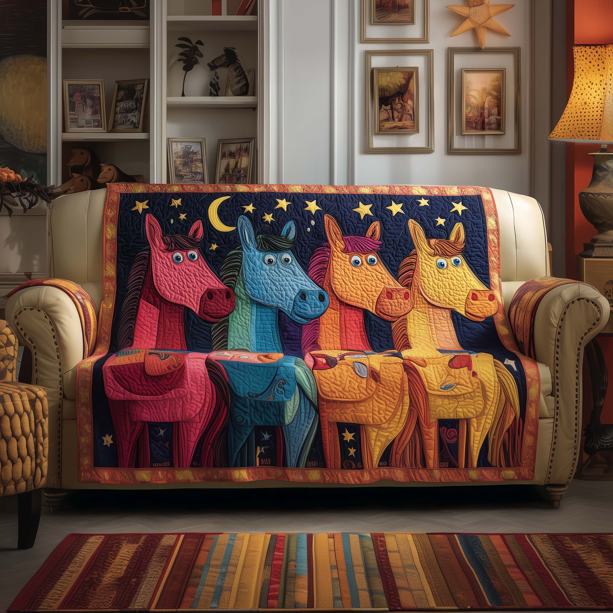 Funky Horse Quilted Sofa Cover Modern Art Style Slipcover Cool Gifts For Horse Lovers