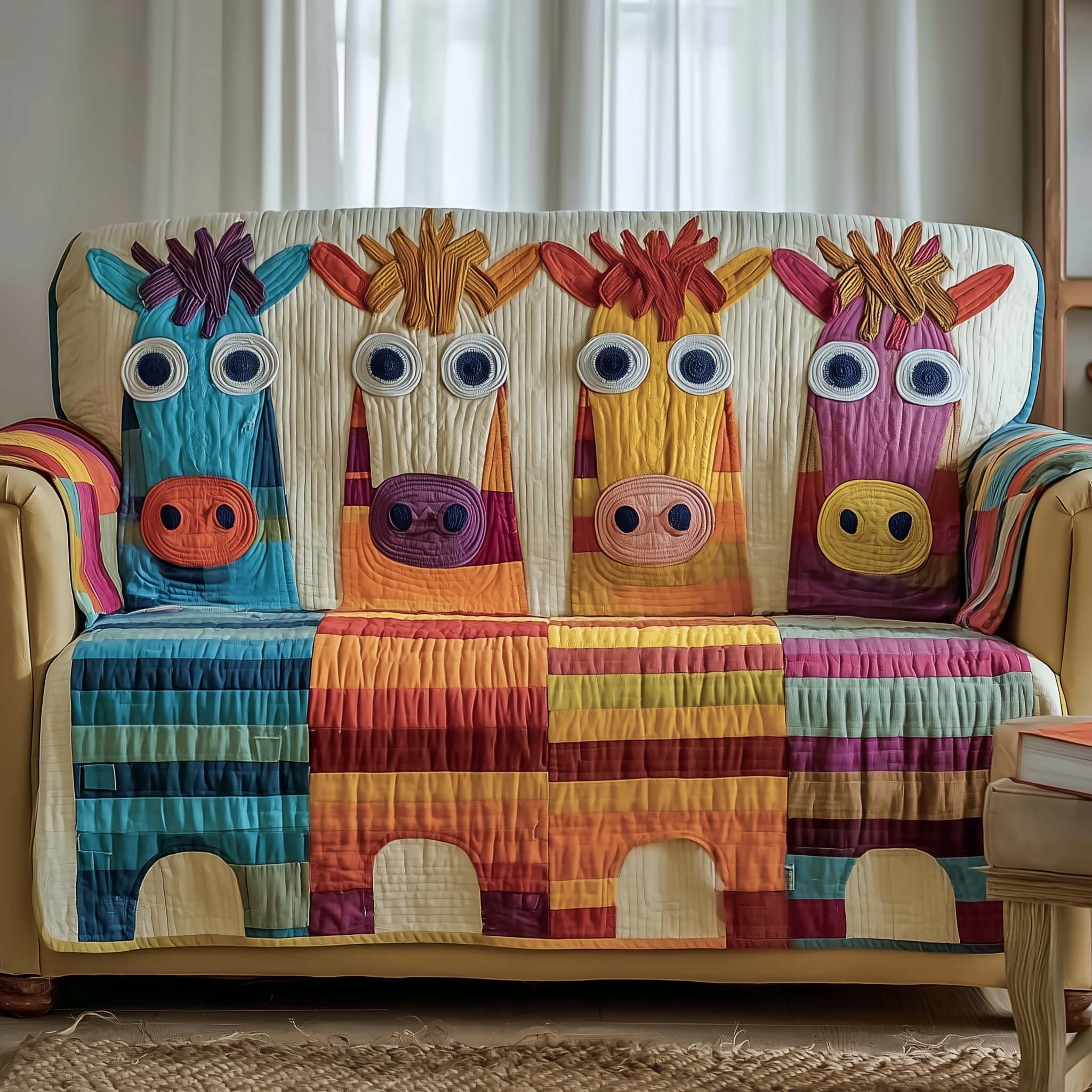 Funky Horse Quilted Sofa Cover Modern Geometric Design Cool Gifts For Horse Lovers