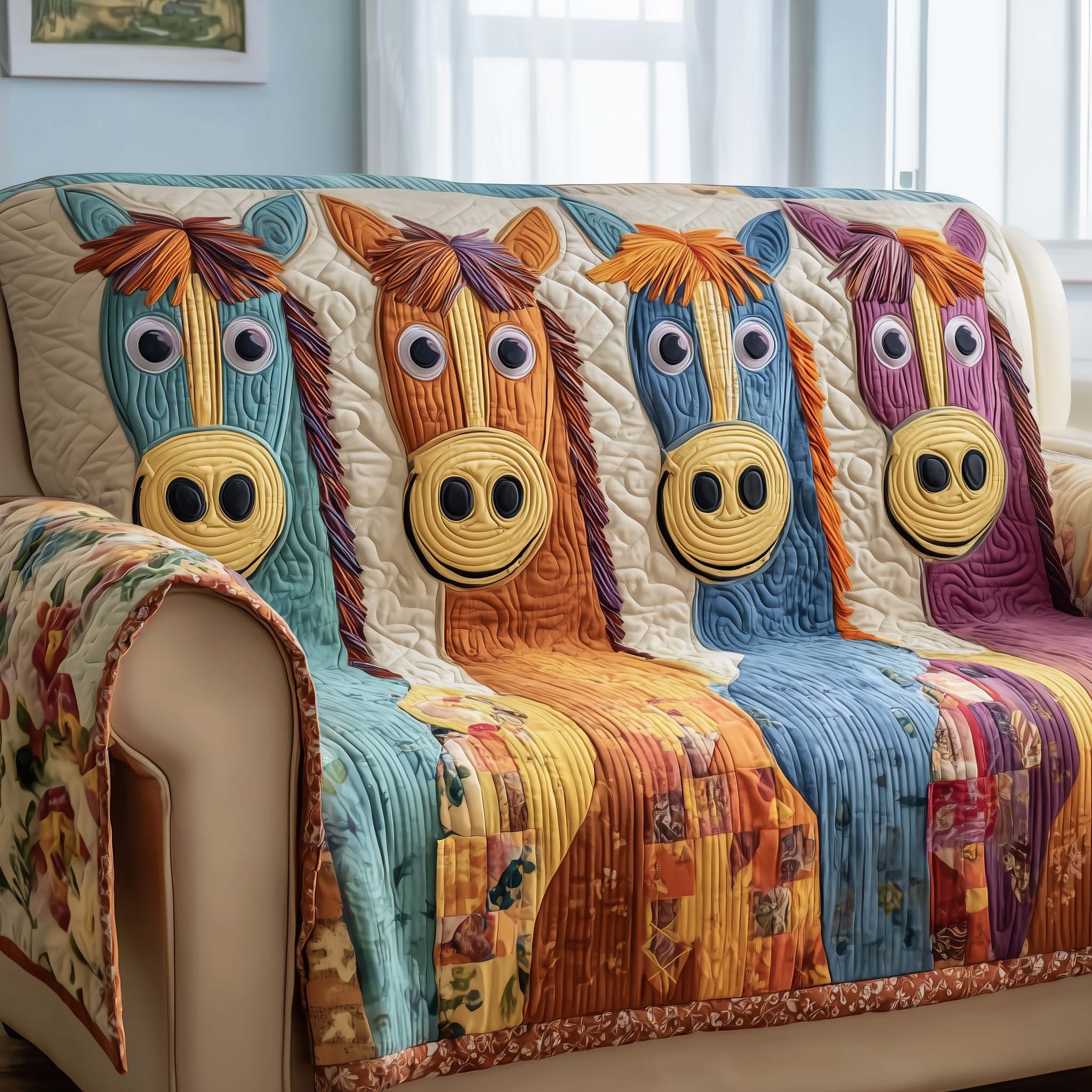 Funky Horse Quilted Sofa Cover Quirky Design Quilted Protector Cool Gifts For Horse Lovers