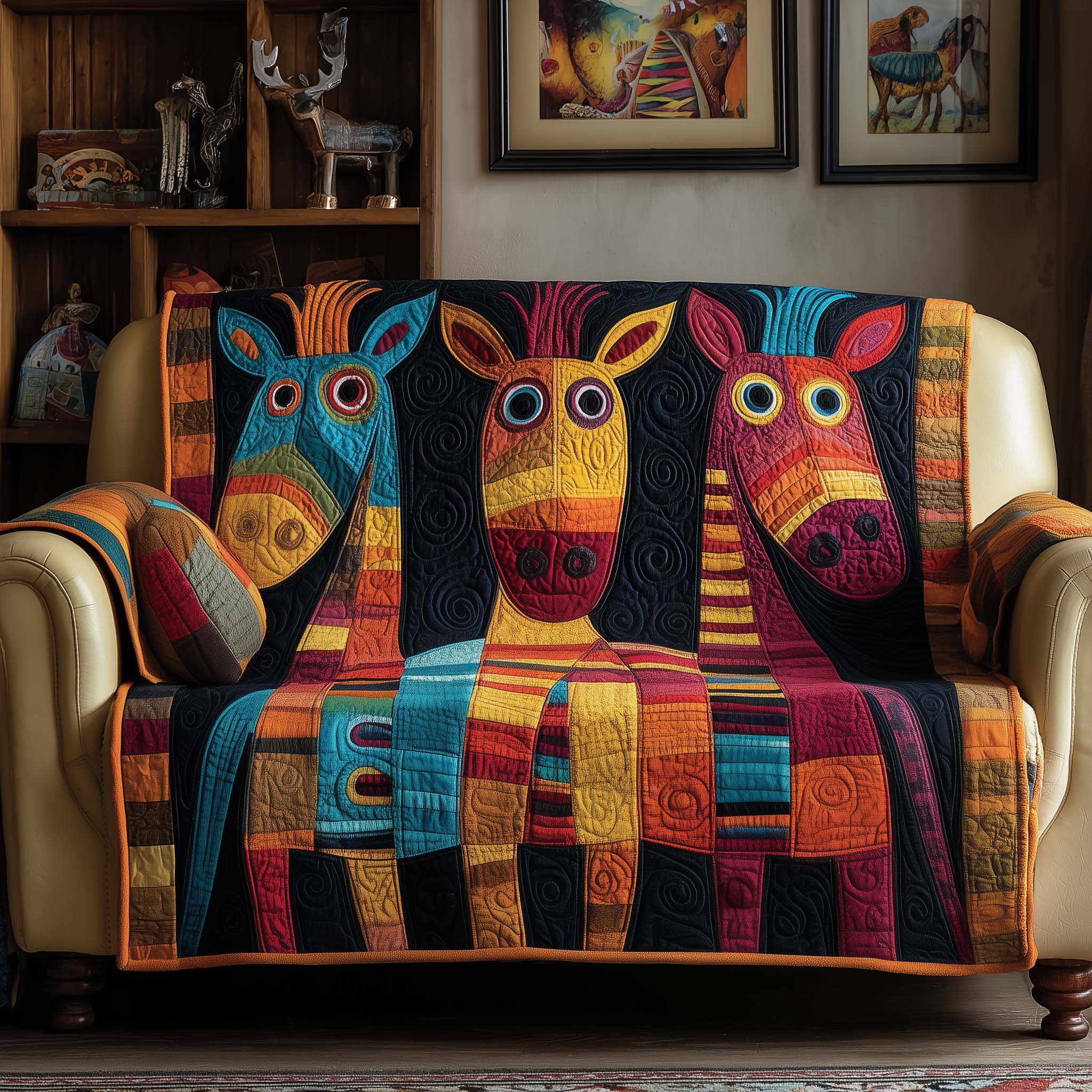 Funky Horse Quilted Sofa Cover Quirky Pattern Protector Cool Gifts For Horse Lovers