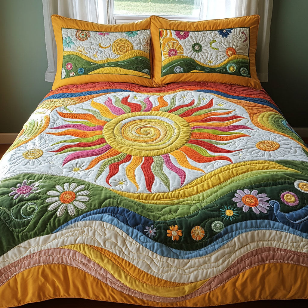 Funky Sunburst Quilted Bedding Set Bed Decor Ideas Hippie Gifts For Her