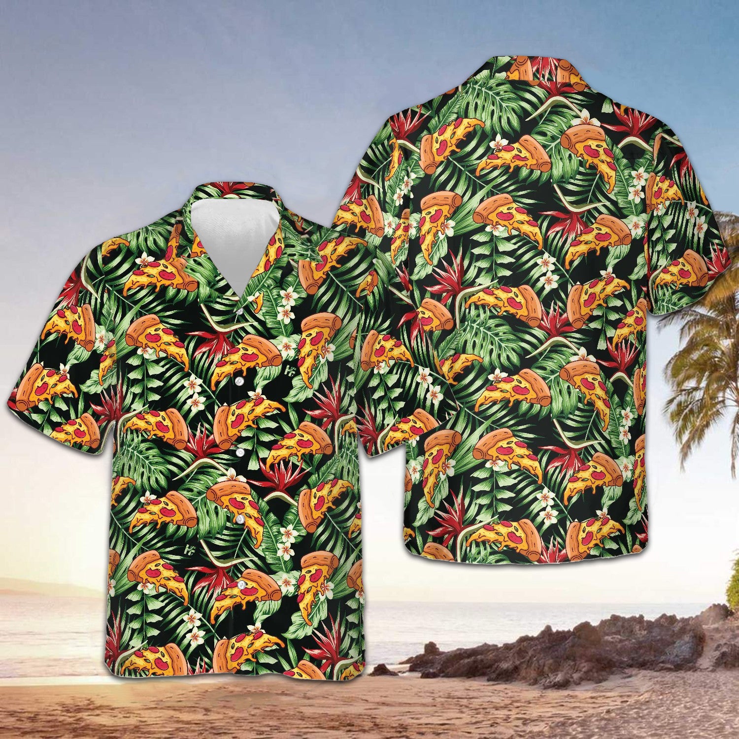 Funky Tropical Pizza Hawaiian Shirt Vacation Button Up Good Gifts For Boyfriend Funky Tropical Pizza Hawaiian Shirt Vacation Button Up Good Gifts For Boyfriend