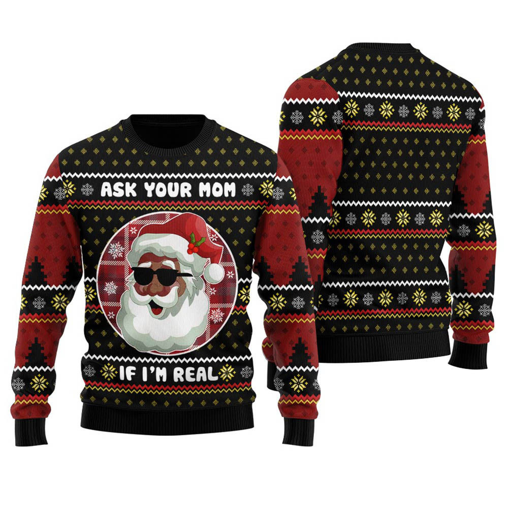Funny African American Santa Claus Christmas Sweater Black Merry Christmas Sweatshirt for Holiday Fun