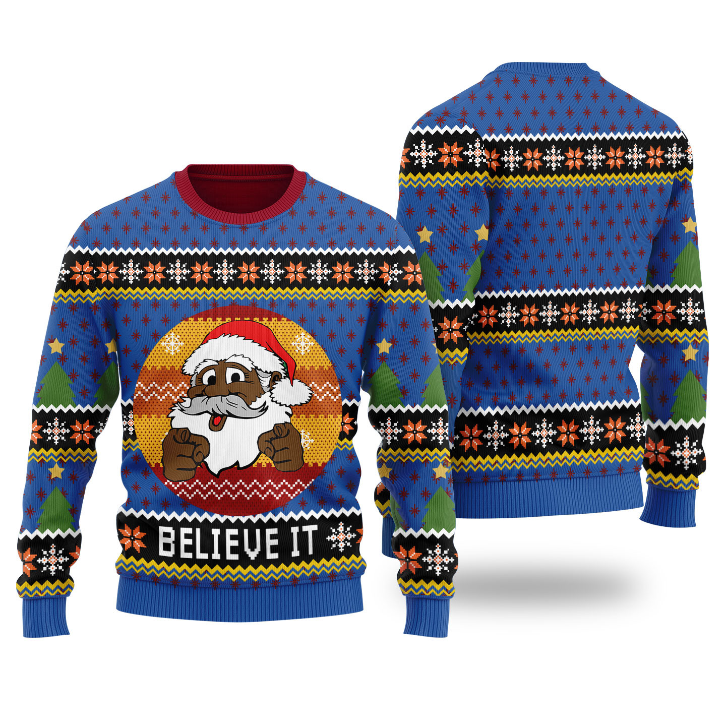 Funny African American Santa Ugly Christmas Sweater Royal Funny Xmas Sweater for Ugly Sweater Parties