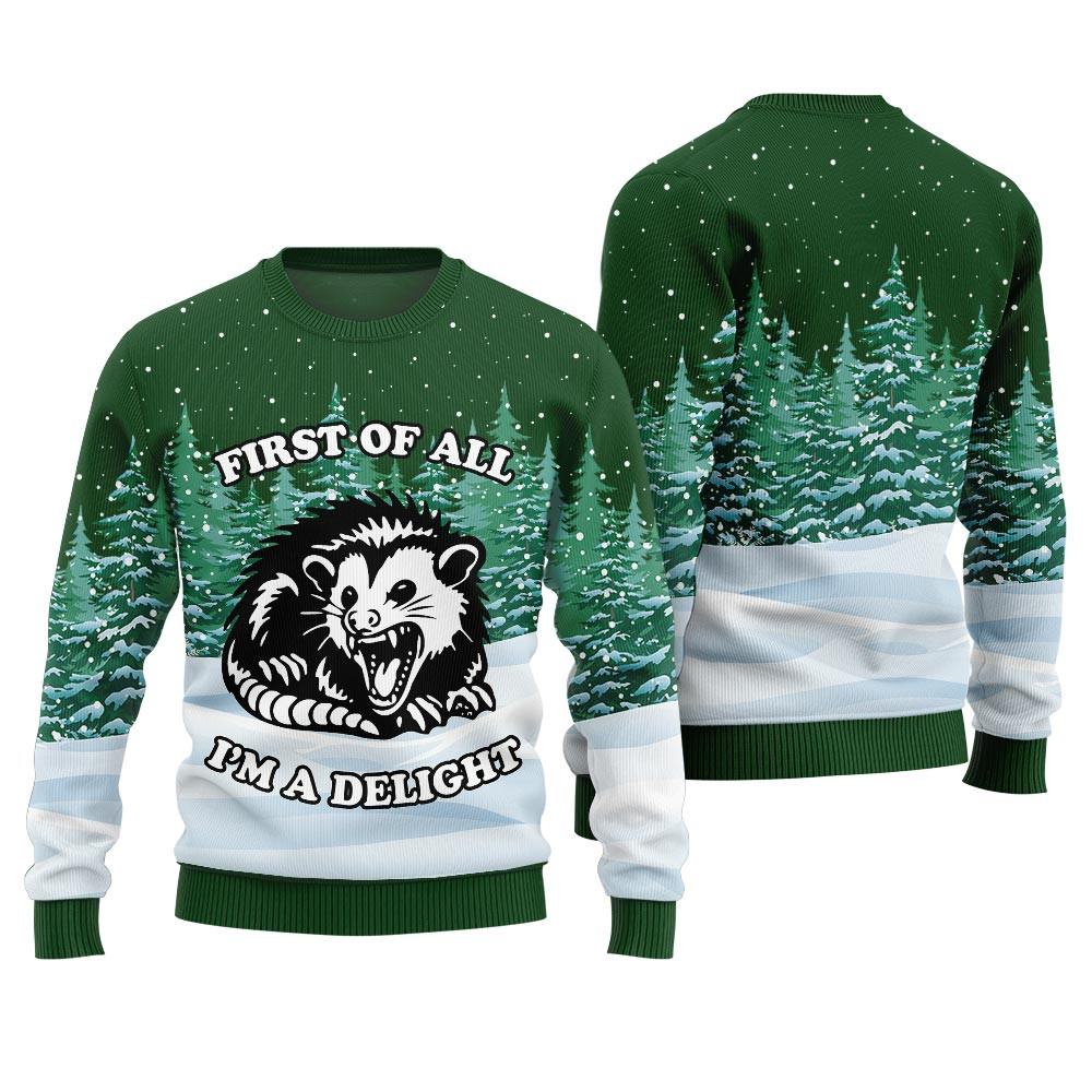 Funny Aggressive Opossum Ugly Xmas Sweater Green Perfect Holiday Gift Merch for Sweater Lovers