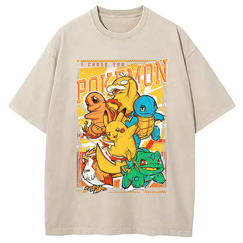 Funny Ainime Washed T-Shirt Cool Graphic Tee For Men Women Gifts For Best Friend