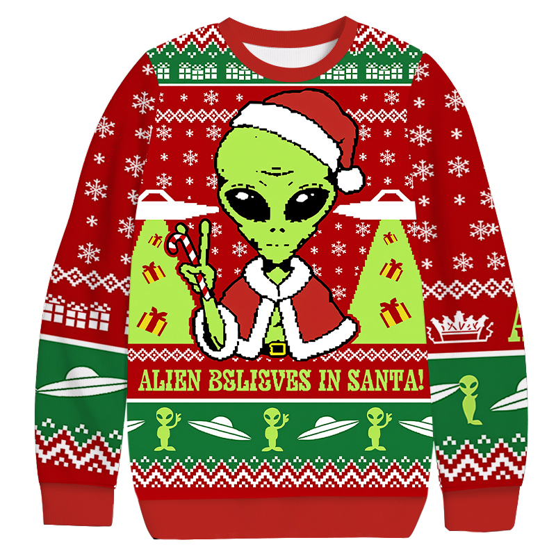 Funny Alien Christmas Ugly Sweatshirt Christmas Cozy Winter Wear Gift Ideas