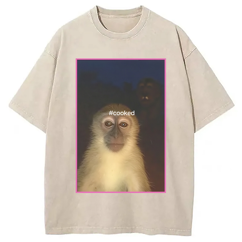 Funny 'Am I Cooked' Monkey Meme Washed T-Shirt Everyday Comfort Graphic Shirt Gifts For Besties