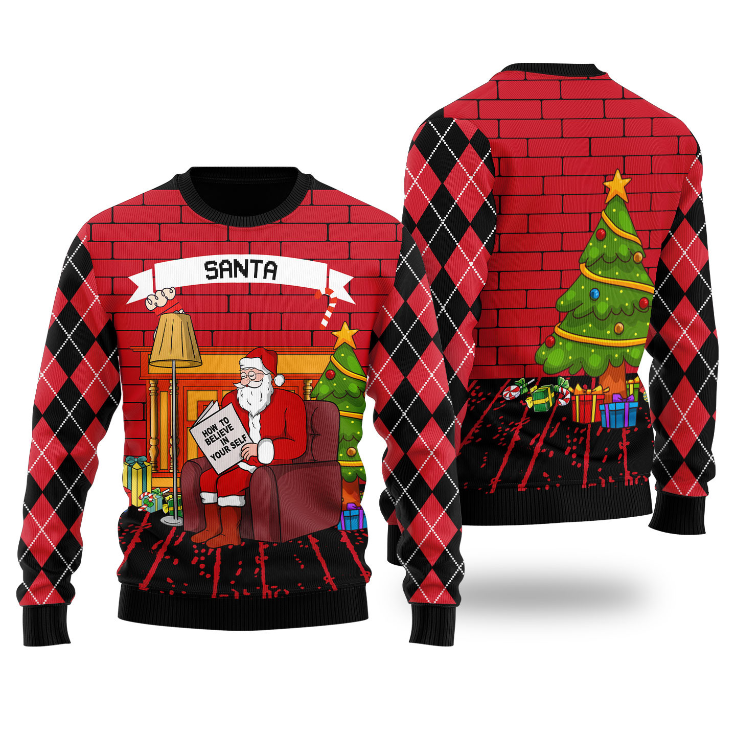 Funny Believe In Yourself Santa Ugly Christmas Sweater Black Exclusive Holiday Sweater Merch for Gift Giving