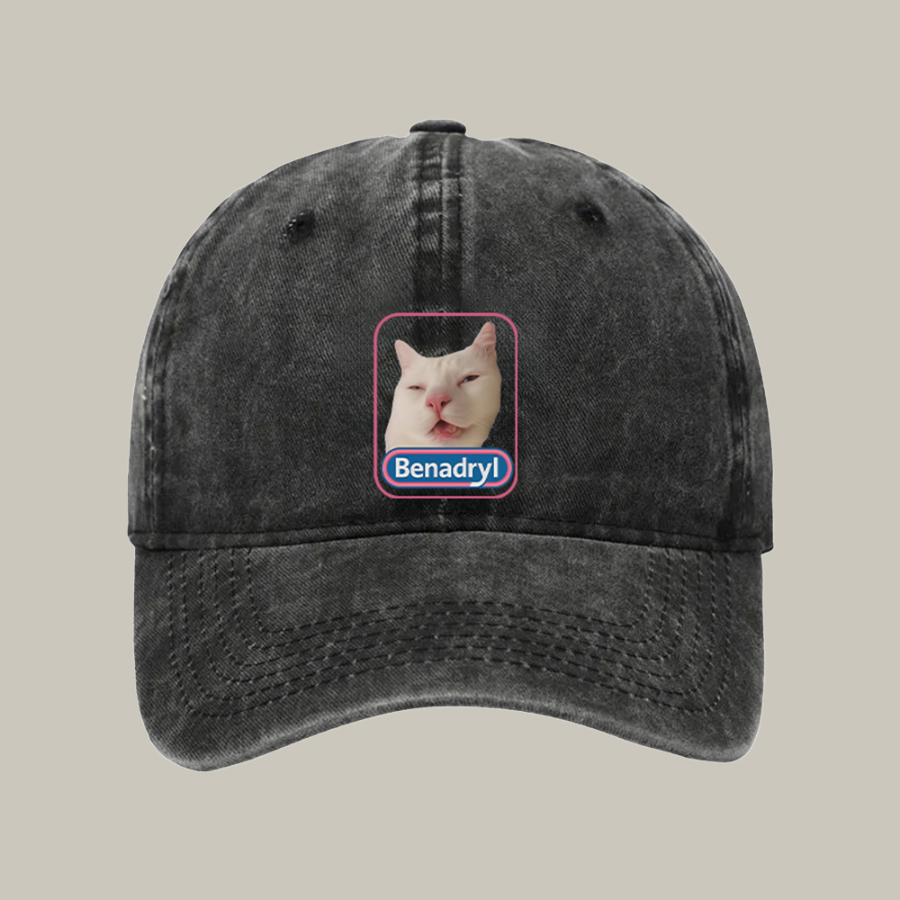 Funny Benadryl Meme Cat Washed Cap Funny Ball Caps Cat Present Ideas Xmas