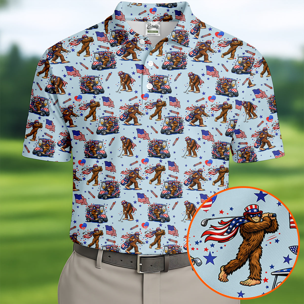 Funny Bigfoot 4Th Of July Golf Polo Shirt Patriotic Golf Shirt Gift For Golf Lover