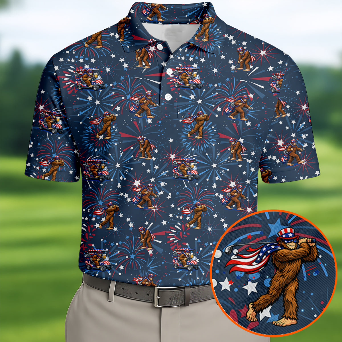 Funny Bigfoot Festive Vibe Golf Polo Shirt Golf Polos For Men Golf Presents For Dad