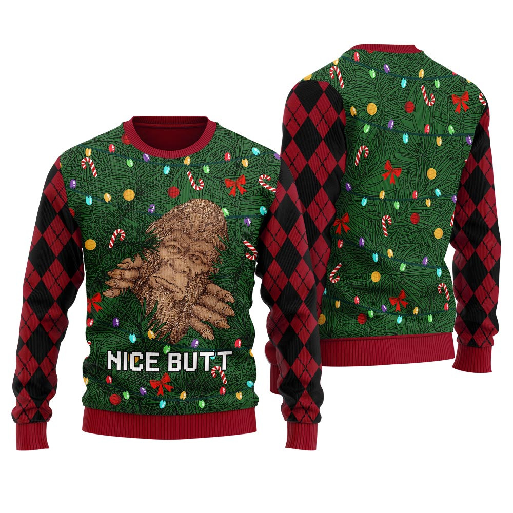 Funny Bigfoot Nice Butt Ugly Christmas Sweater Unique Holiday Merch Gift for Home and Family